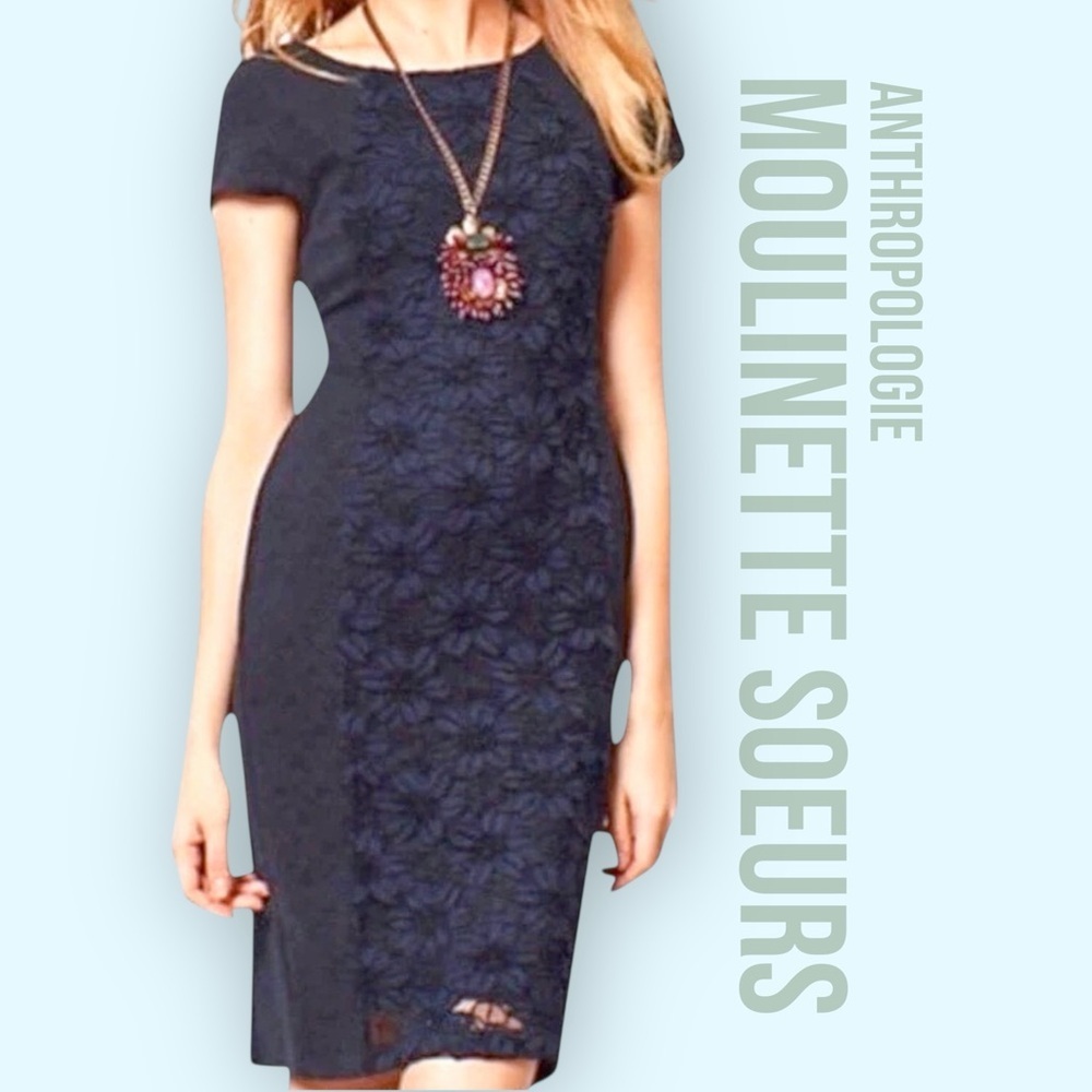 Anthropologie Moulinette Soeurs Dress Medium Navy Blue Jocelyn Lace Sheath NWT